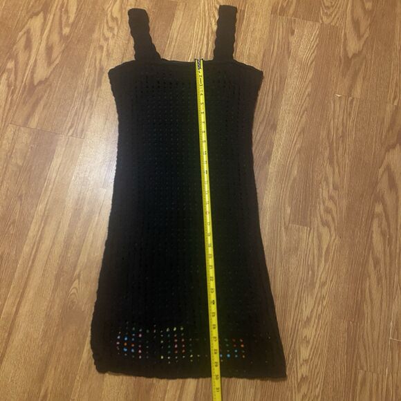 Emma & Posh Crochet Granny Squares Pencil Dress Womens Large Black Square Neck - Picture 6 of 8